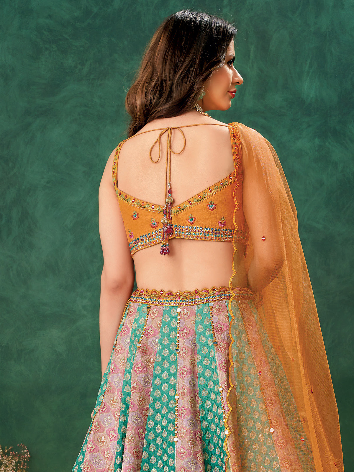 Multicolor raw silk wedding wear lehenga choli
