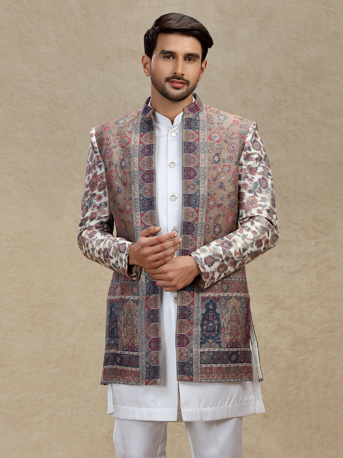 Multicolour silk indo western set with jackets