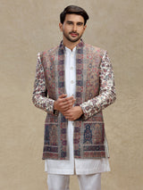 Multicolour silk indo western set with jackets