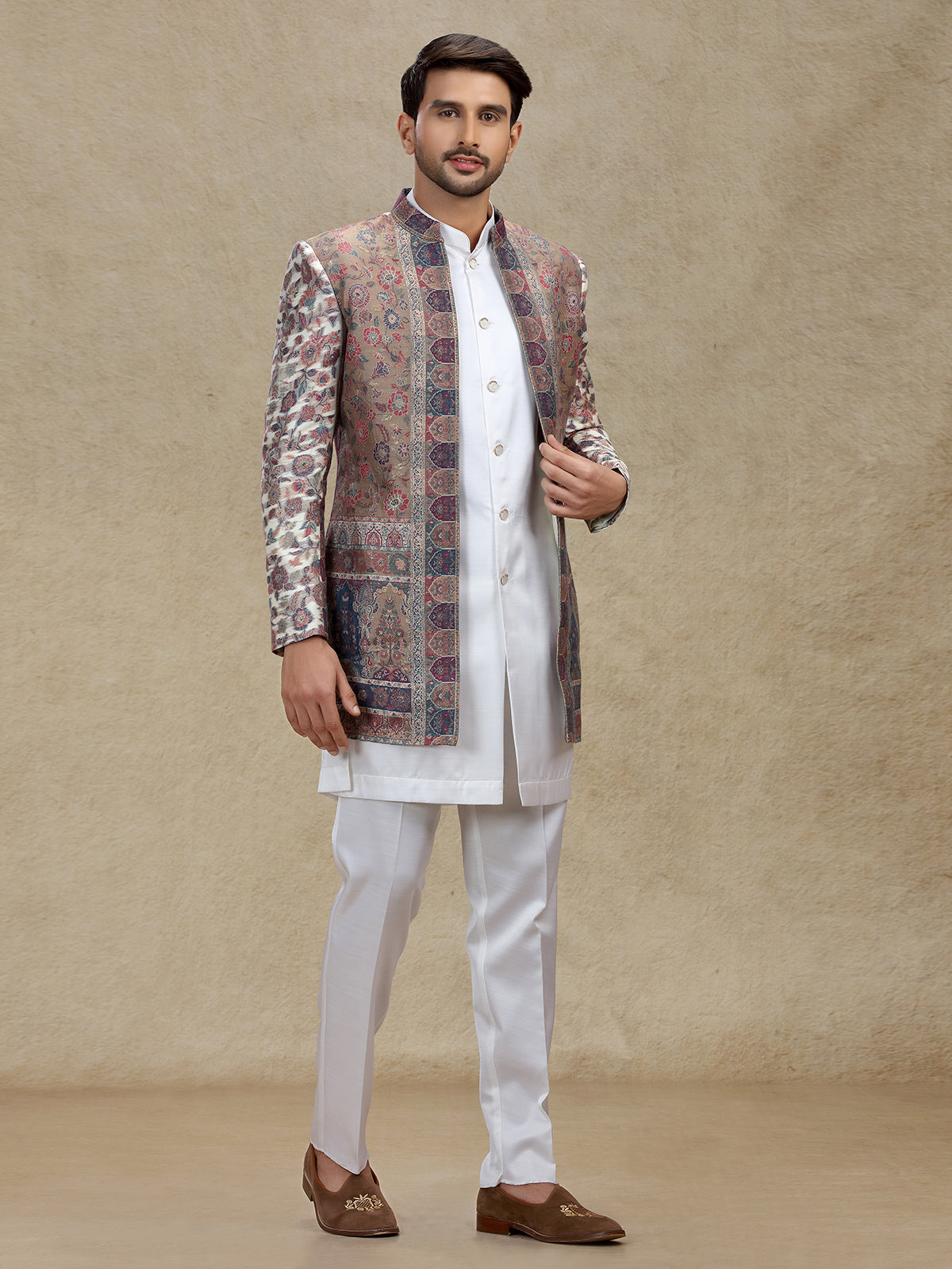 Multicolour silk indo western set with jackets