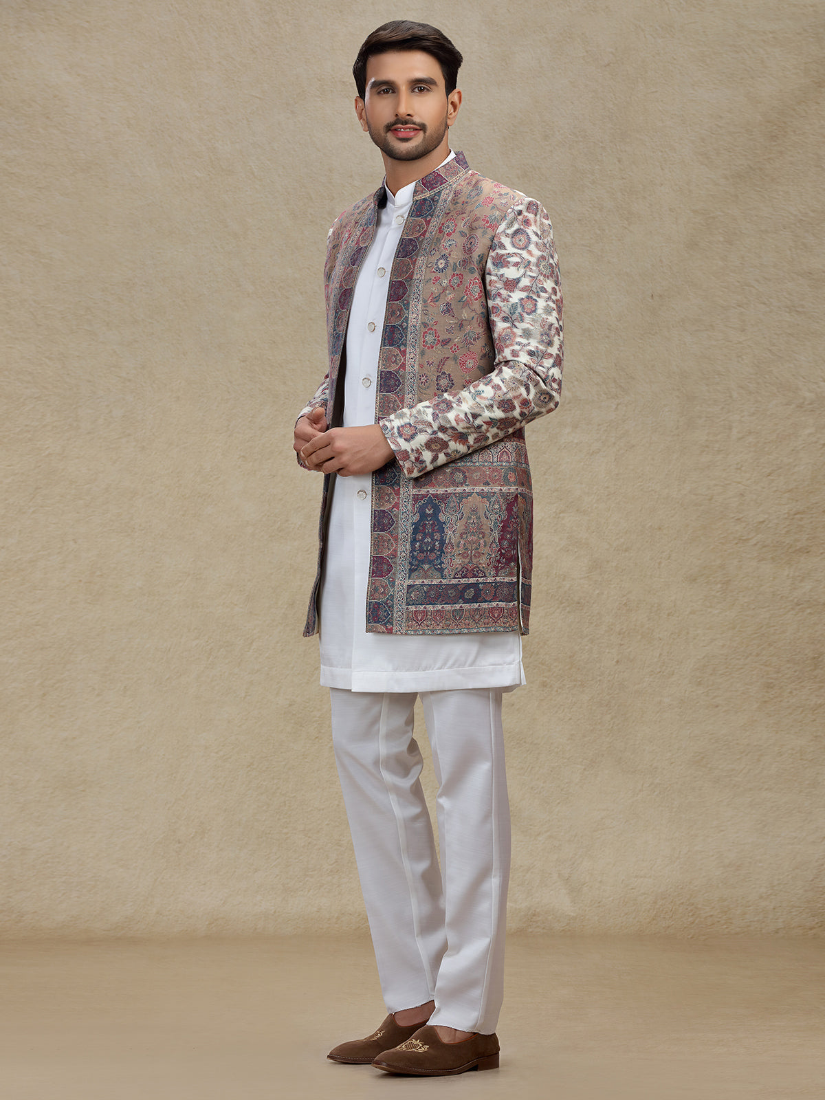 Multicolour silk indo western set with jackets