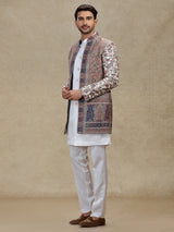 Multicolour silk indo western set with jackets
