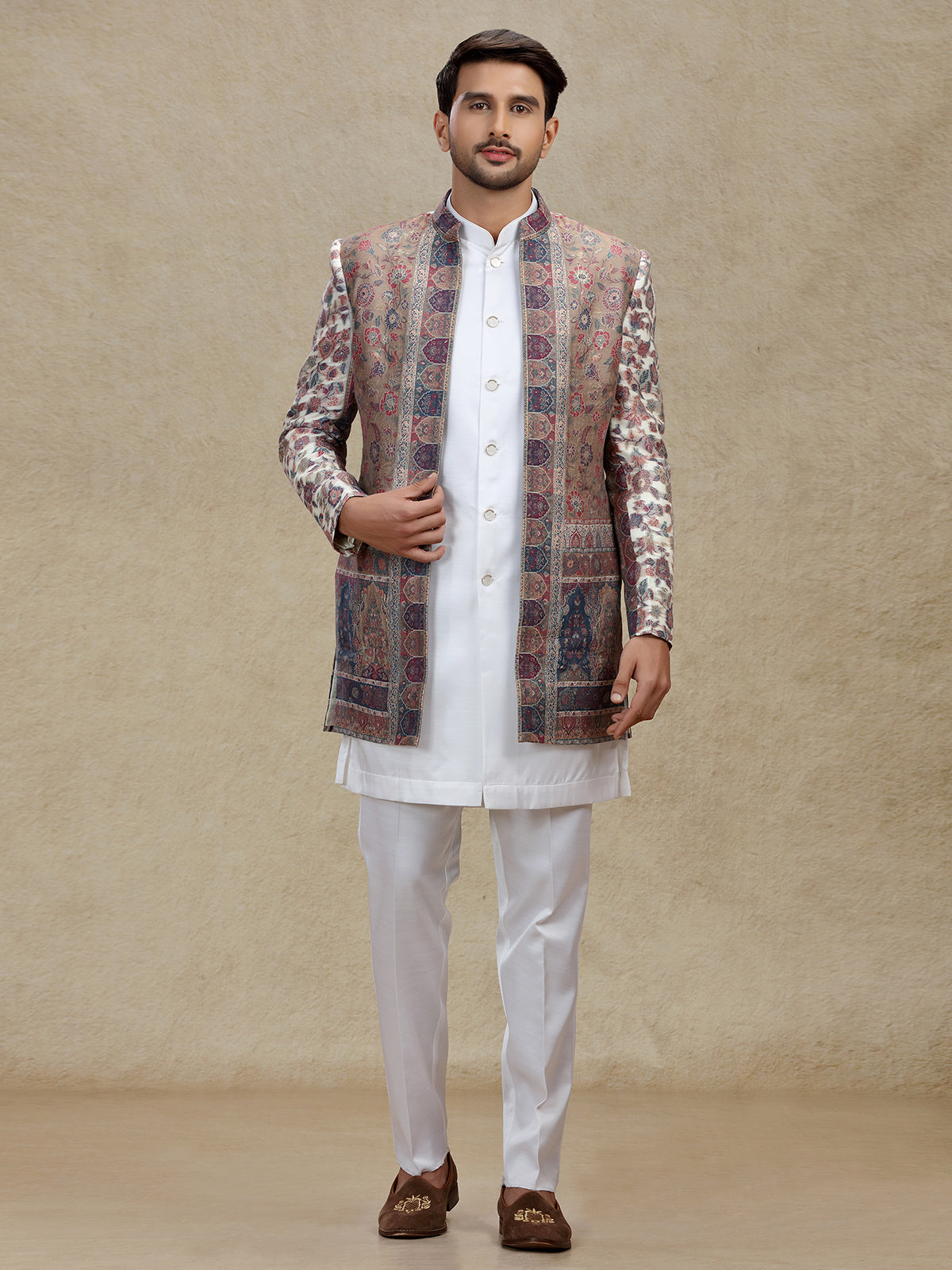 Multicolour silk indo western set with jackets