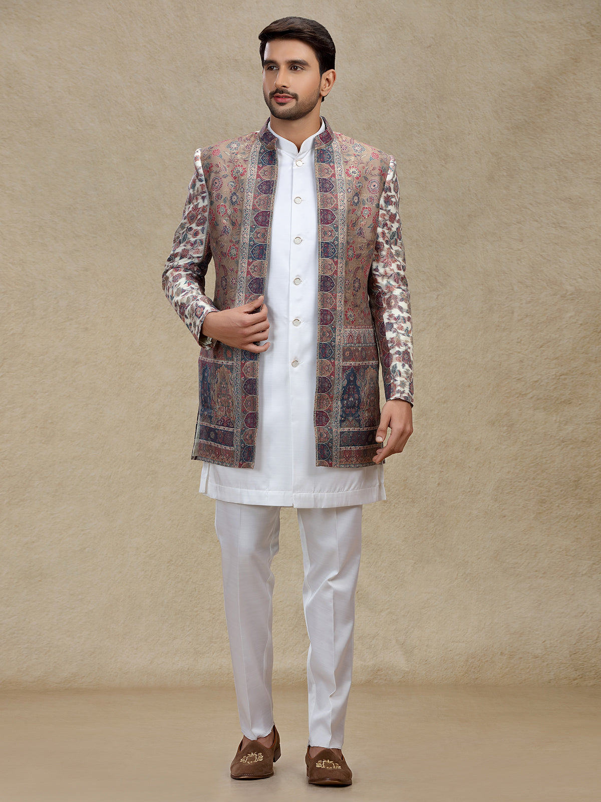 Multicolour silk indo western set with jackets