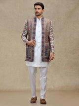 Multicolour silk indo western set with jackets