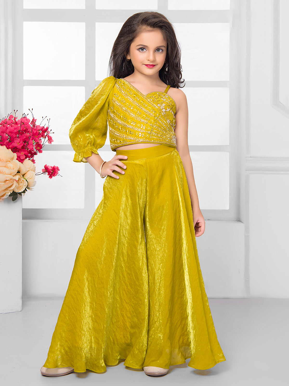Mustard satin silk festive salwar suit