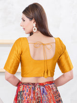 Mustard yellow dupion silk elbow sleeve blouse