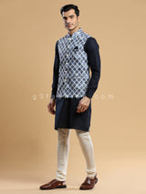 Navy and cream festive wear waistcoat set in silk