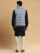 Navy and cream festive wear waistcoat set in silk