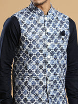 Navy and cream festive wear waistcoat set in silk