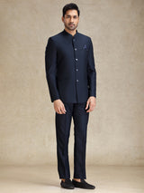 Navy bandh gala style terry rayon jacket suit