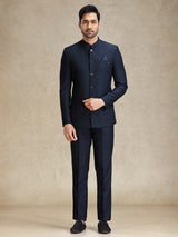 Navy bandh gala style terry rayon jacket suit