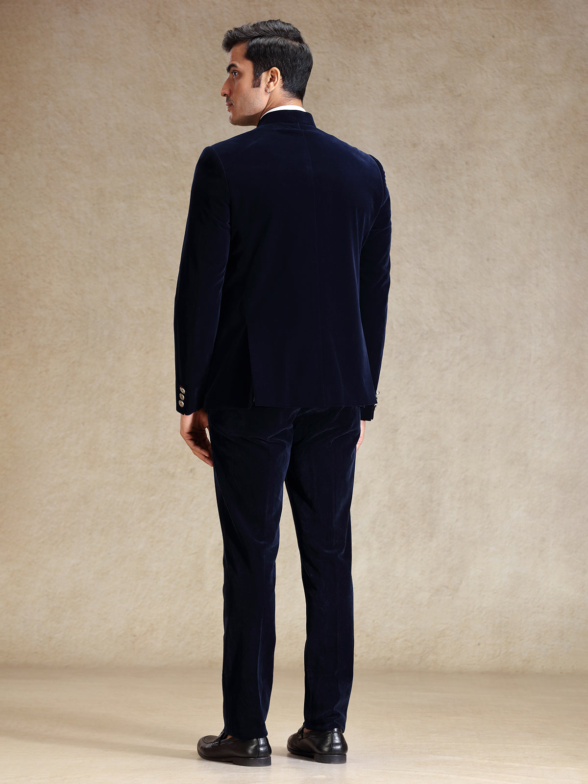 Navy bandh gala velvet jodhpuri suit