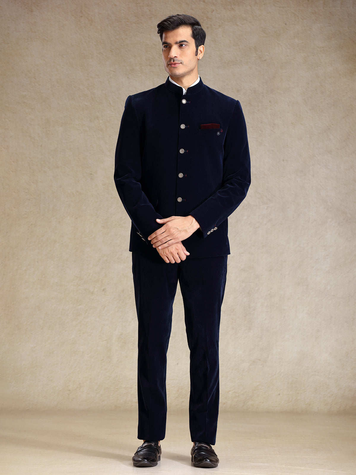 Navy bandh gala velvet jodhpuri suit