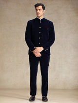 Navy bandh gala velvet jodhpuri suit