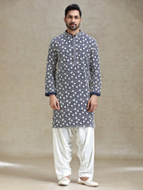 Navy blue mens kurta salwar in embroidery