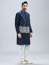 Navy blue silk waistcoat set for men