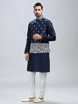 Navy blue silk waistcoat set for men