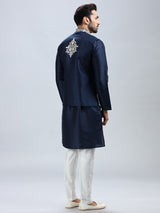 Navy blue silk waistcoat set for men