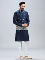Navy blue silk waistcoat set for men