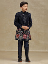 Navy boys indo western set in velvet