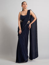 Navy chinon silk ready-to-wear saree with festive sparkle
