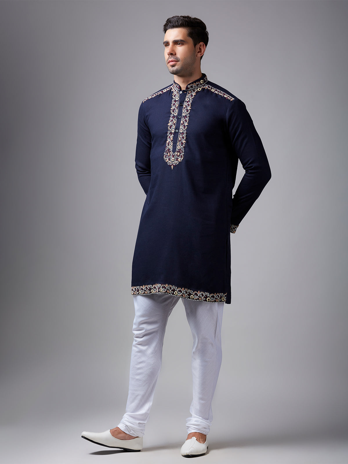 Navy silk handwork kurta suit