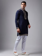 Navy silk handwork kurta suit