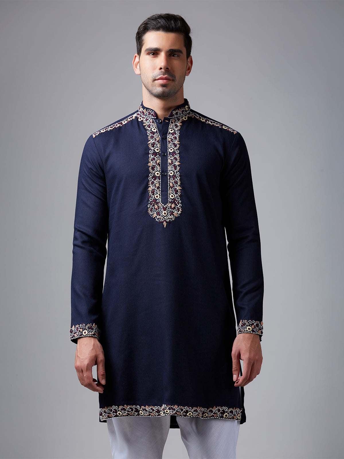 Navy silk handwork kurta suit