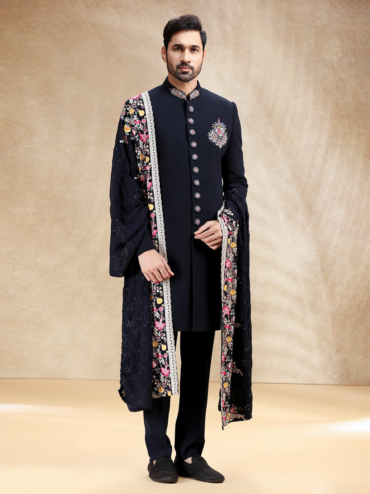 Navy indowestern set in terry rayon with dupatta