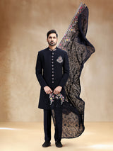 Navy indowestern set in terry rayon with dupatta