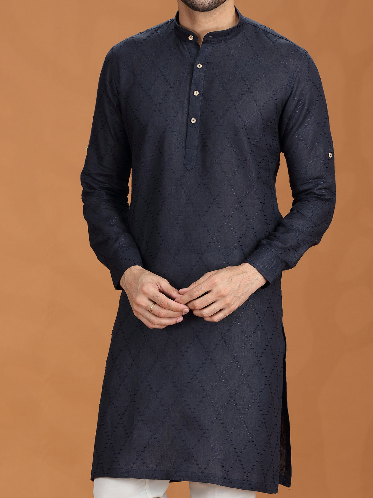 Navy linen kurta for festival wear