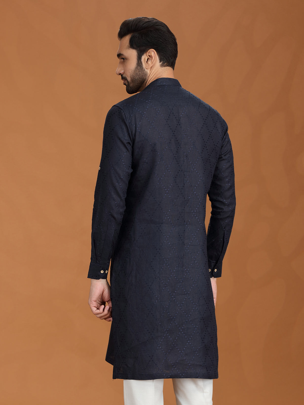 Navy linen kurta for festival wear