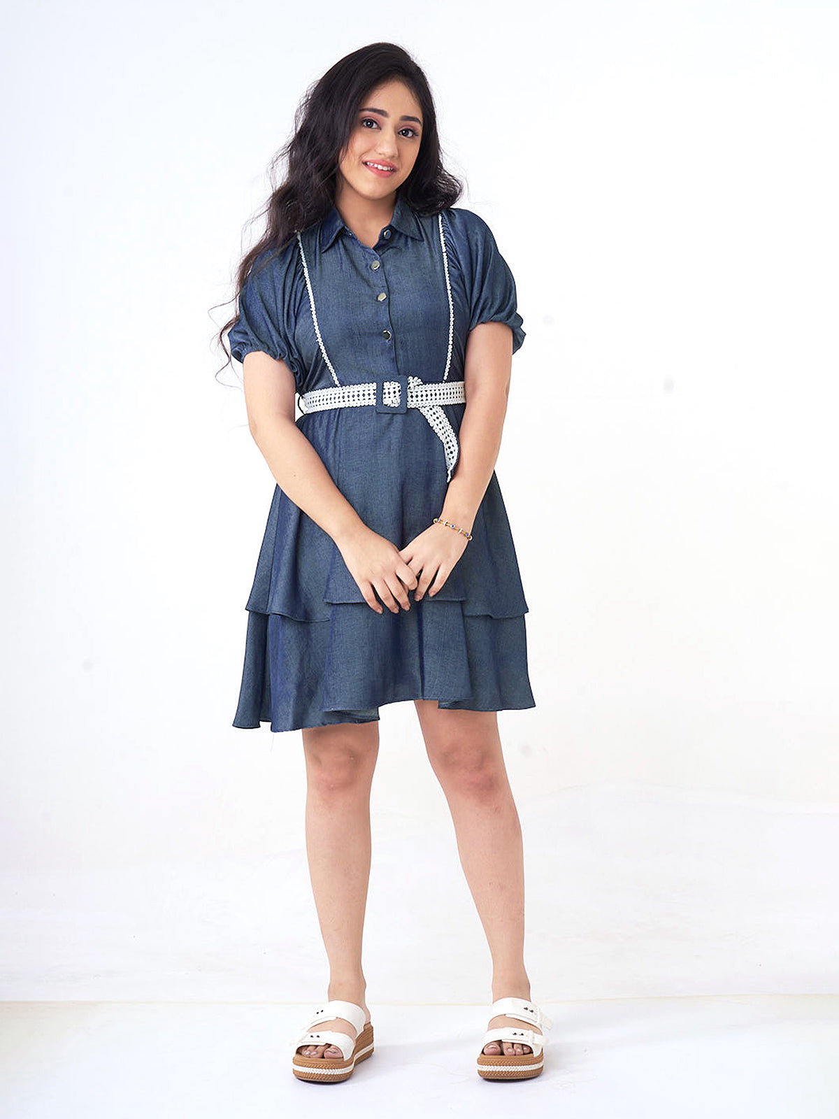 Navy silk collared frock with half sleeves