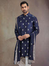 Navy silk kurta pajama for wedding celebration