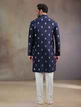 Navy silk kurta pajama for wedding celebration