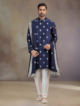 Navy silk kurta pajama for wedding celebration