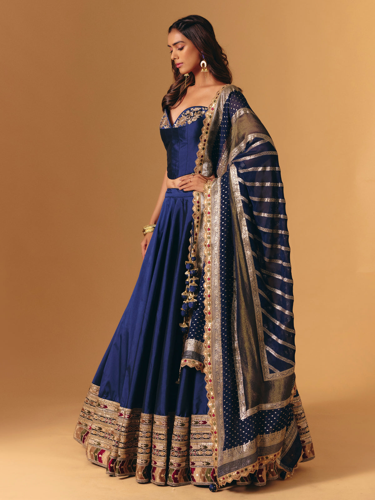 Navy silk zardosi designer lehenga choli