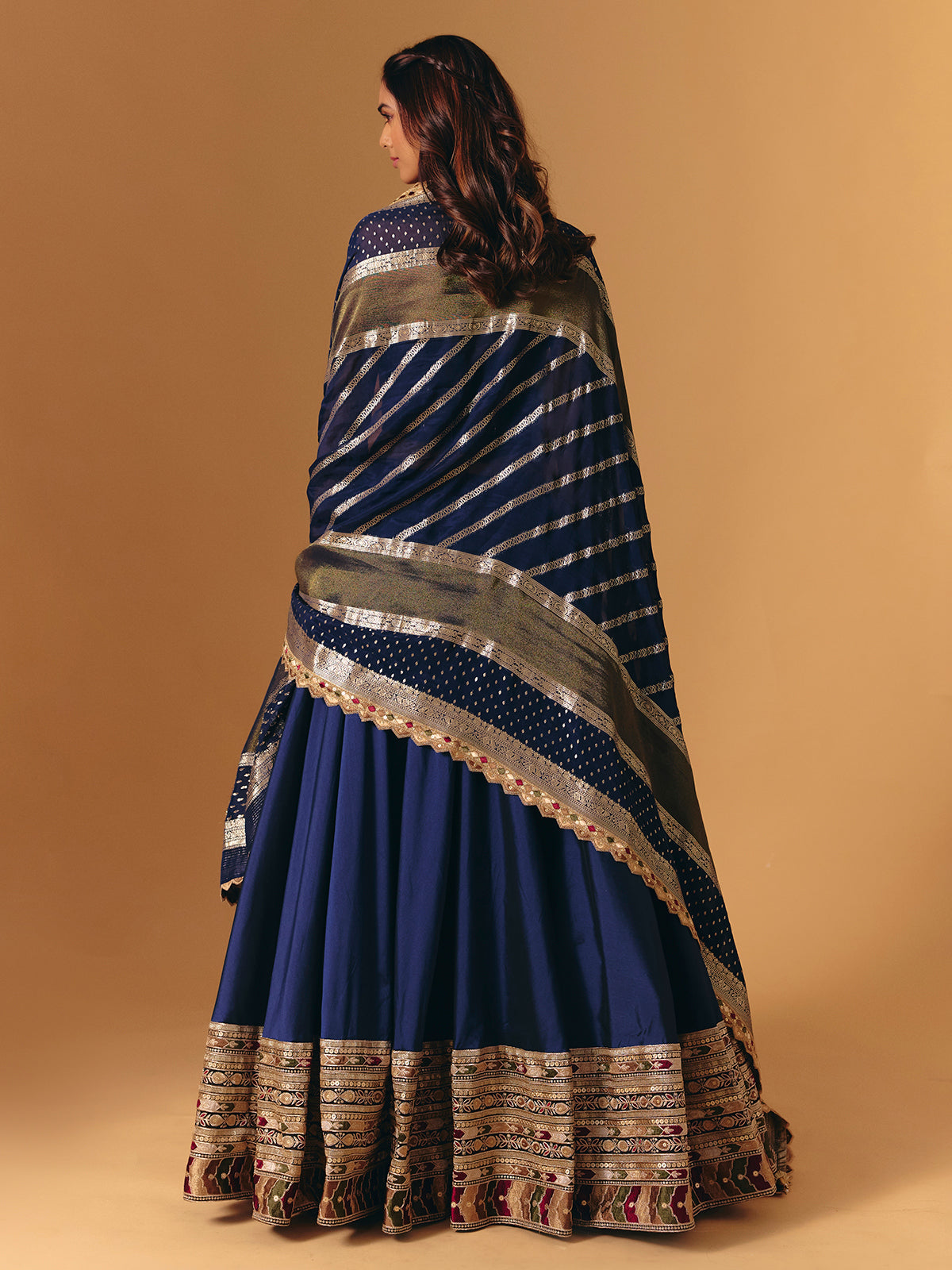 Navy silk zardosi designer lehenga choli