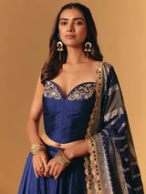 Navy silk zardosi designer lehenga choli
