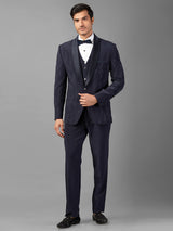 Navy terry rayon embellished coat suit