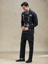 Navy timeless linen waistcoat set with embroidery work