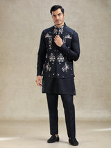 Navy timeless linen waistcoat set with embroidery work