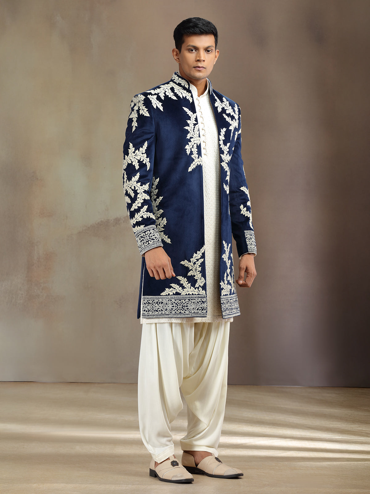 Navy velvet indo western with jacket