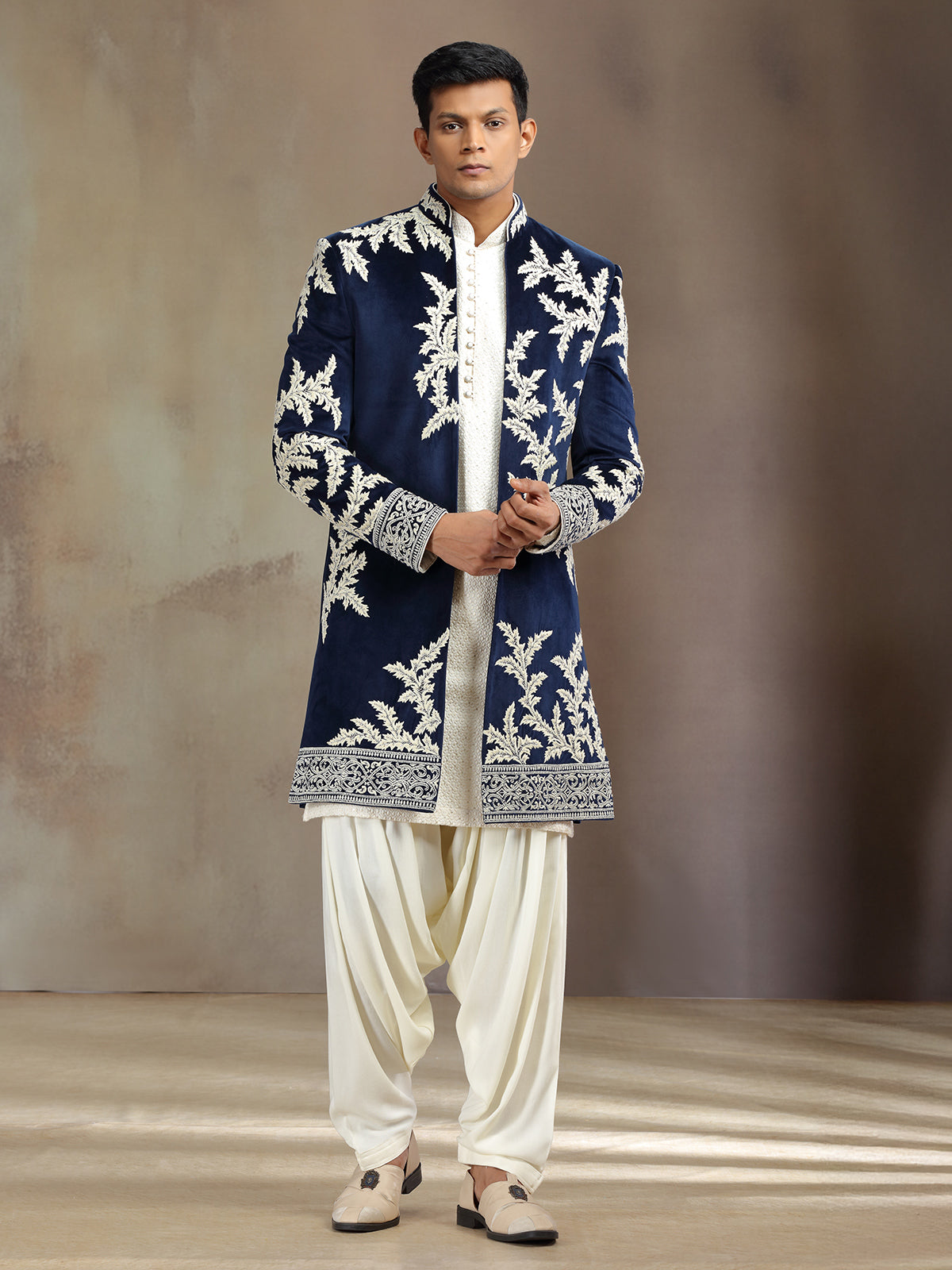 Navy velvet indo western with jacket