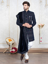 Navy velvet indowestern with dupatta