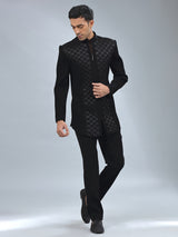 Newest black textured terry rayon indowestern