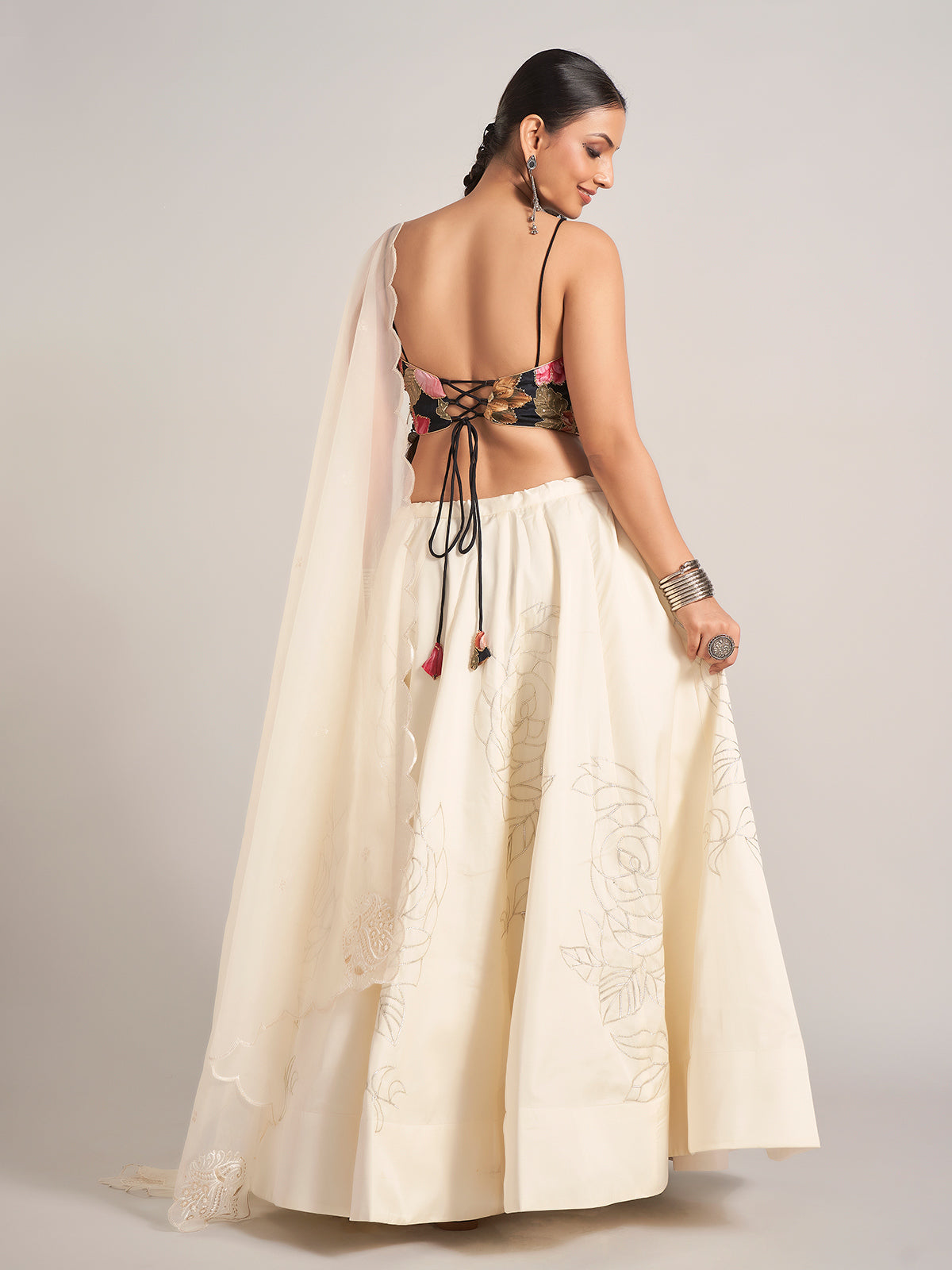 Off white and black chaniya choli with dupatta