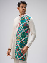 Off white blue patch kurta pajama men