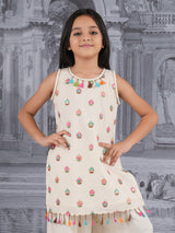 Off white cotton silk festive palazzo suit for girls